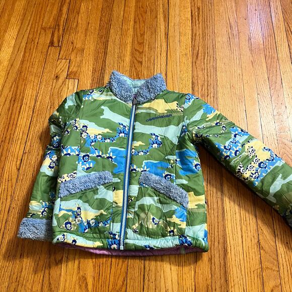 Obermeyer Jacket Girls Kids 5 Floral Purple Reversible Winter Coat - Picture 1 of 9